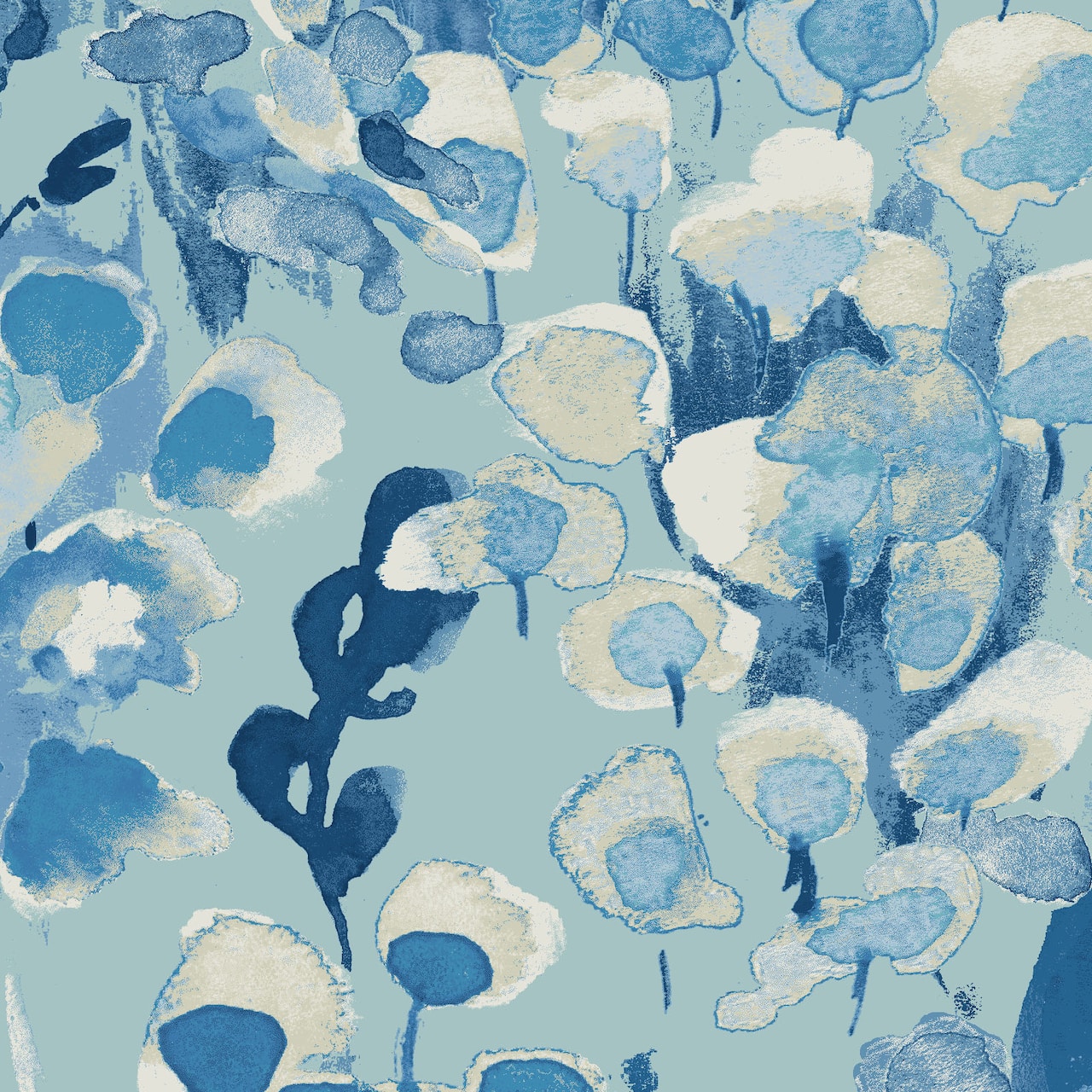 PKL Studio Blue Watercolor Floral Cotton Home D&#xE9;cor Fabric